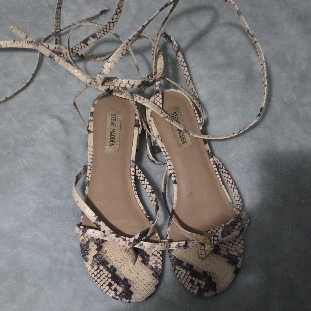 Steve Madden Snake-Print Lace-Up Sandals in Beige and Black